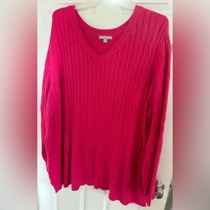 Woman Within Cable Knit V-Neck Pullover Sweater - Size 5X (38/40)